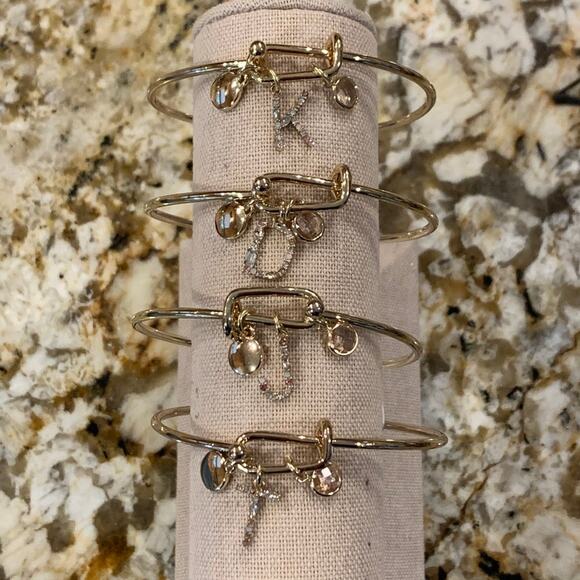 NWT LOFT Gold Tone Pave Rhinestone Initial Charm Bangle Bracelet - LETTER J - Picture 8 of 10